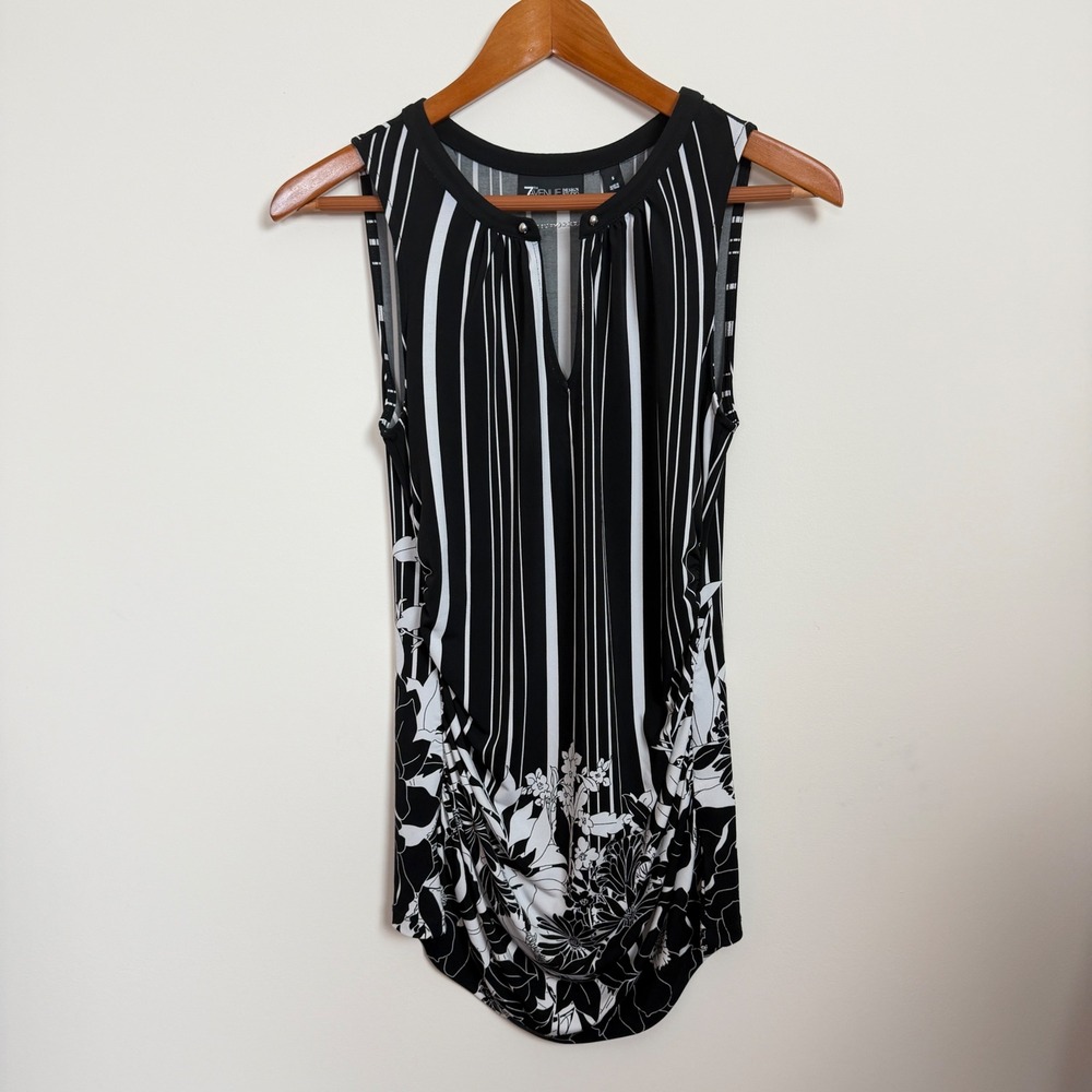 7th Avenue Design Sudio Womens Black White Striped Sleeveless Top Small NWT